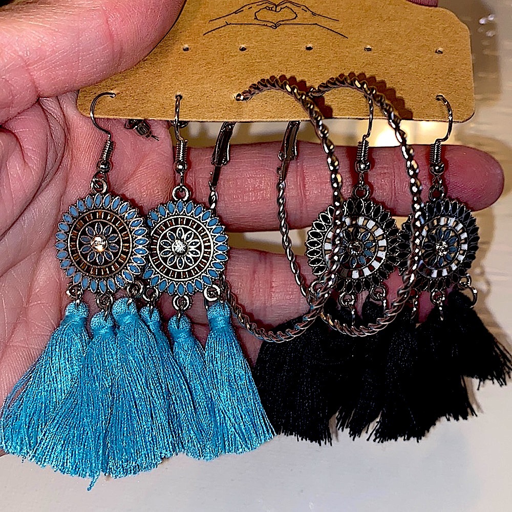 Fashion Jewelry Boho Retro Vintage Tassels & Loop Earrings - 3 Pairs NWOT